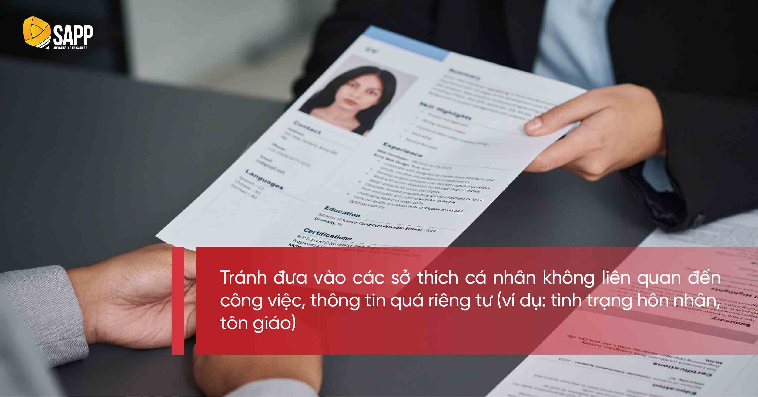 Tránh đưa các thông tin cá nhân không liên quan tới công việc vào CV Big4 Tránh đưa các thông tin cá nhân không liên quan tới công việc vào CV Big4