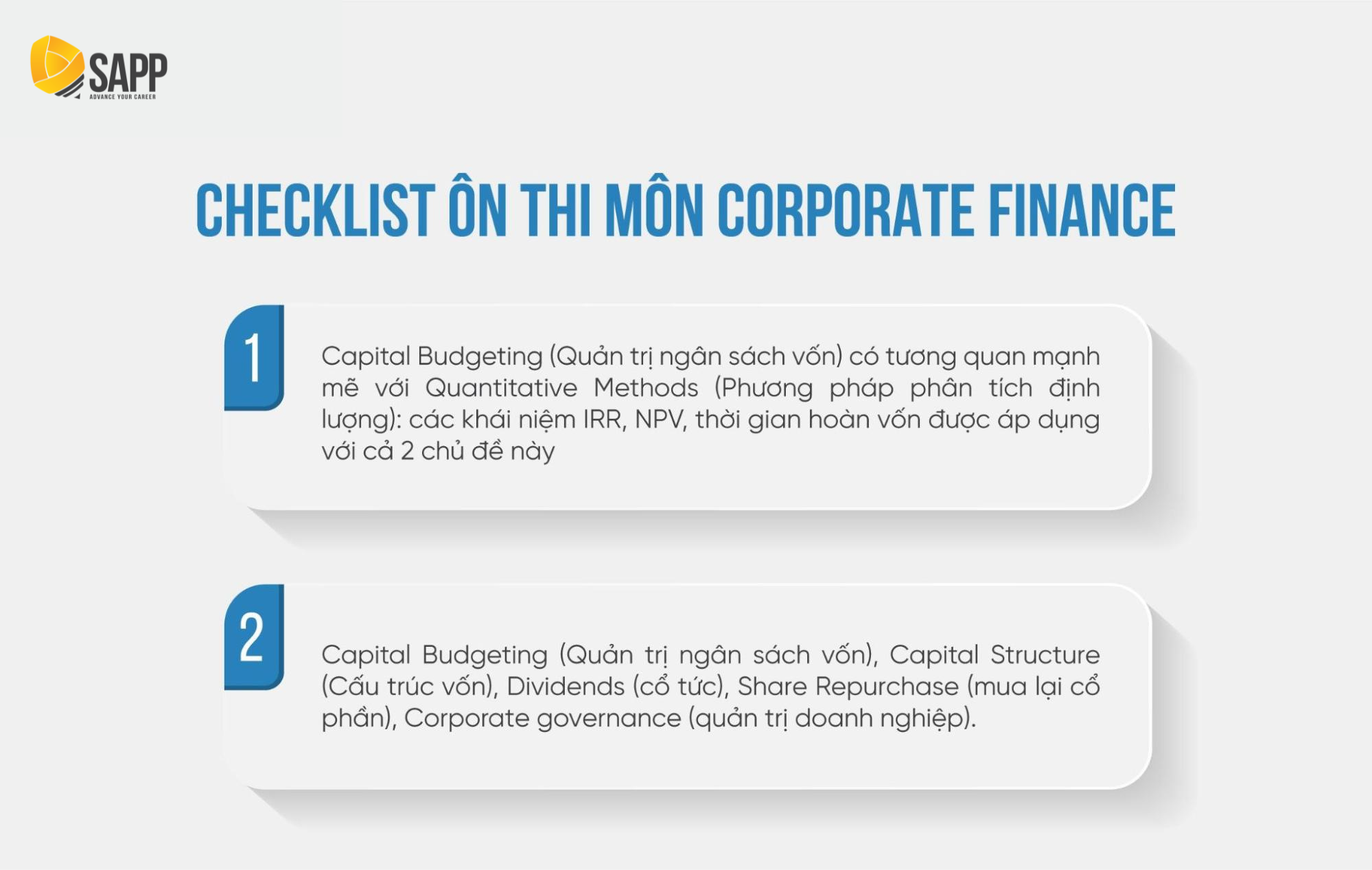 Checklist ôn thi môn Corporate Finance