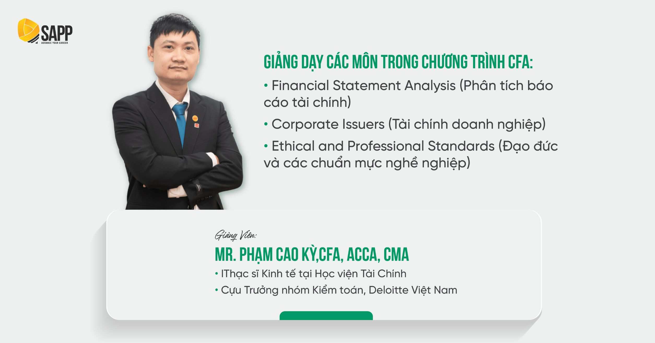 Thầy Phạm Cao Kỳ, giảng viên ACCA, CFA, CMA tại SAPP 