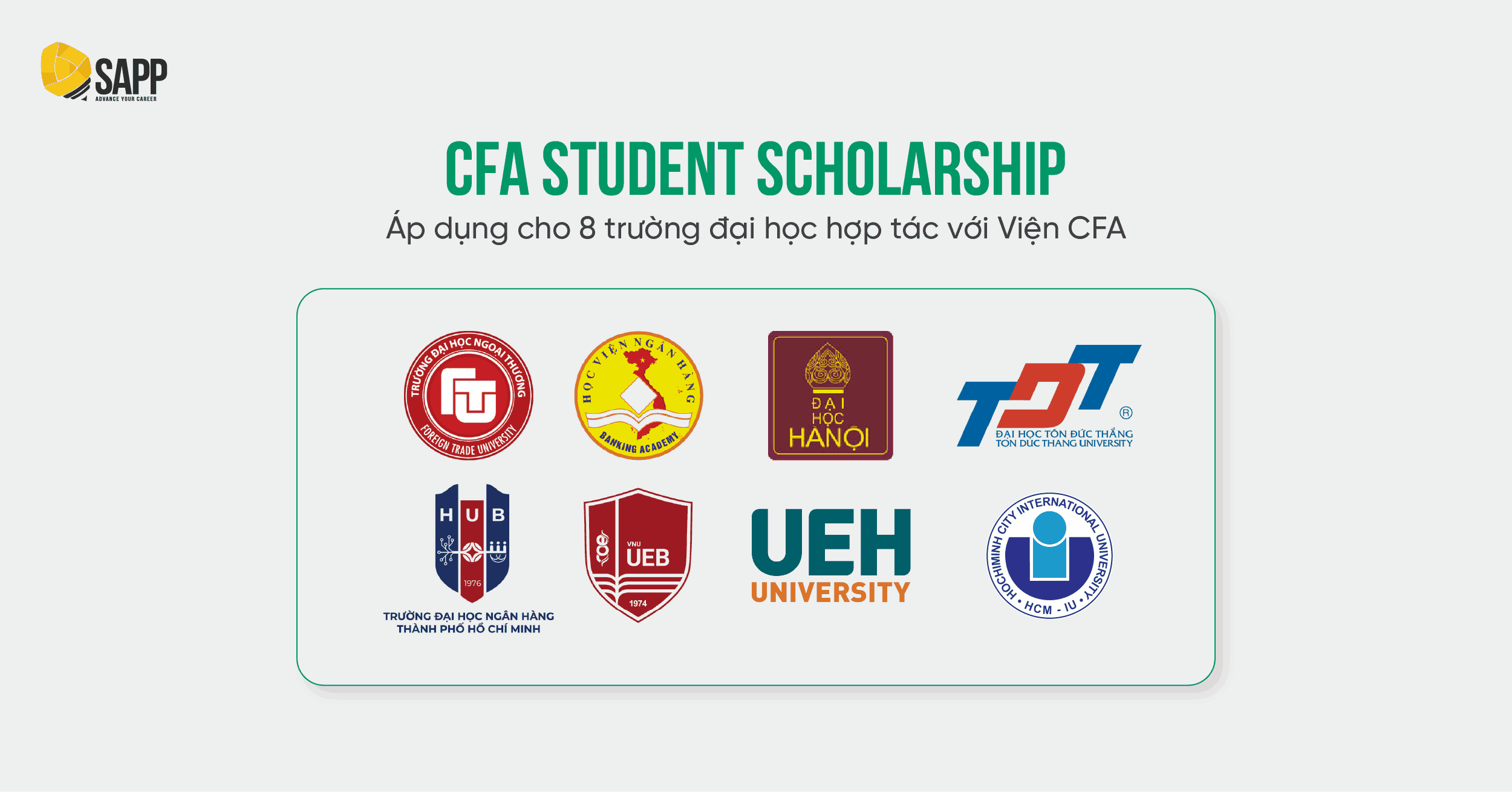 8 trường Đại học đối tác tại Việt Nam trong chương trình Student Scholarship CFA