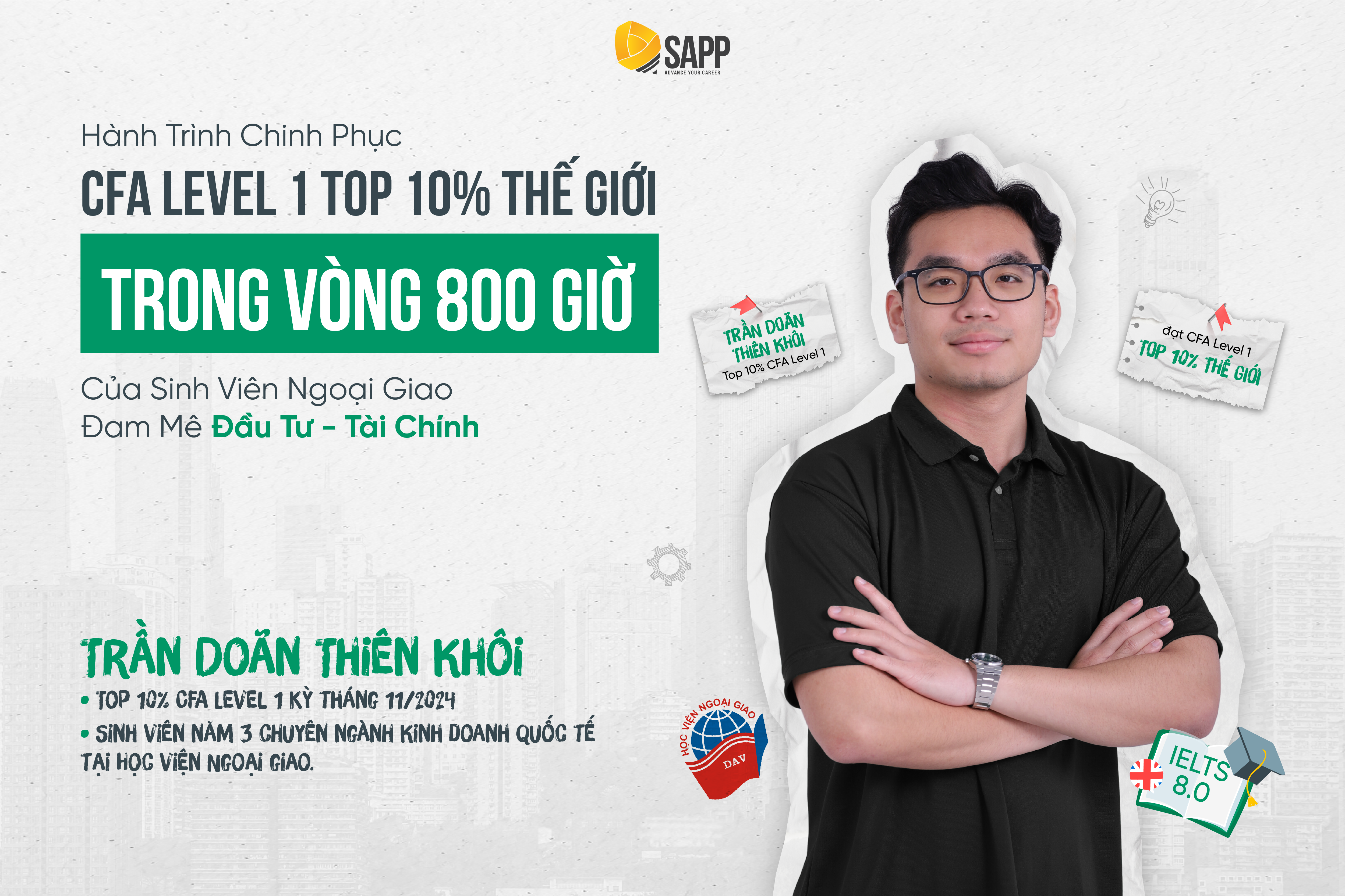Học viên Trần Doãn Thiên Khôi - Hành Trình Chinh Phục CFA Level 1 Top 10% Thế Giới Trong Vòng 800 Giờ Của Sinh Viên Ngoại Giao Đam Mê Đầu Tư - Tài Chính
