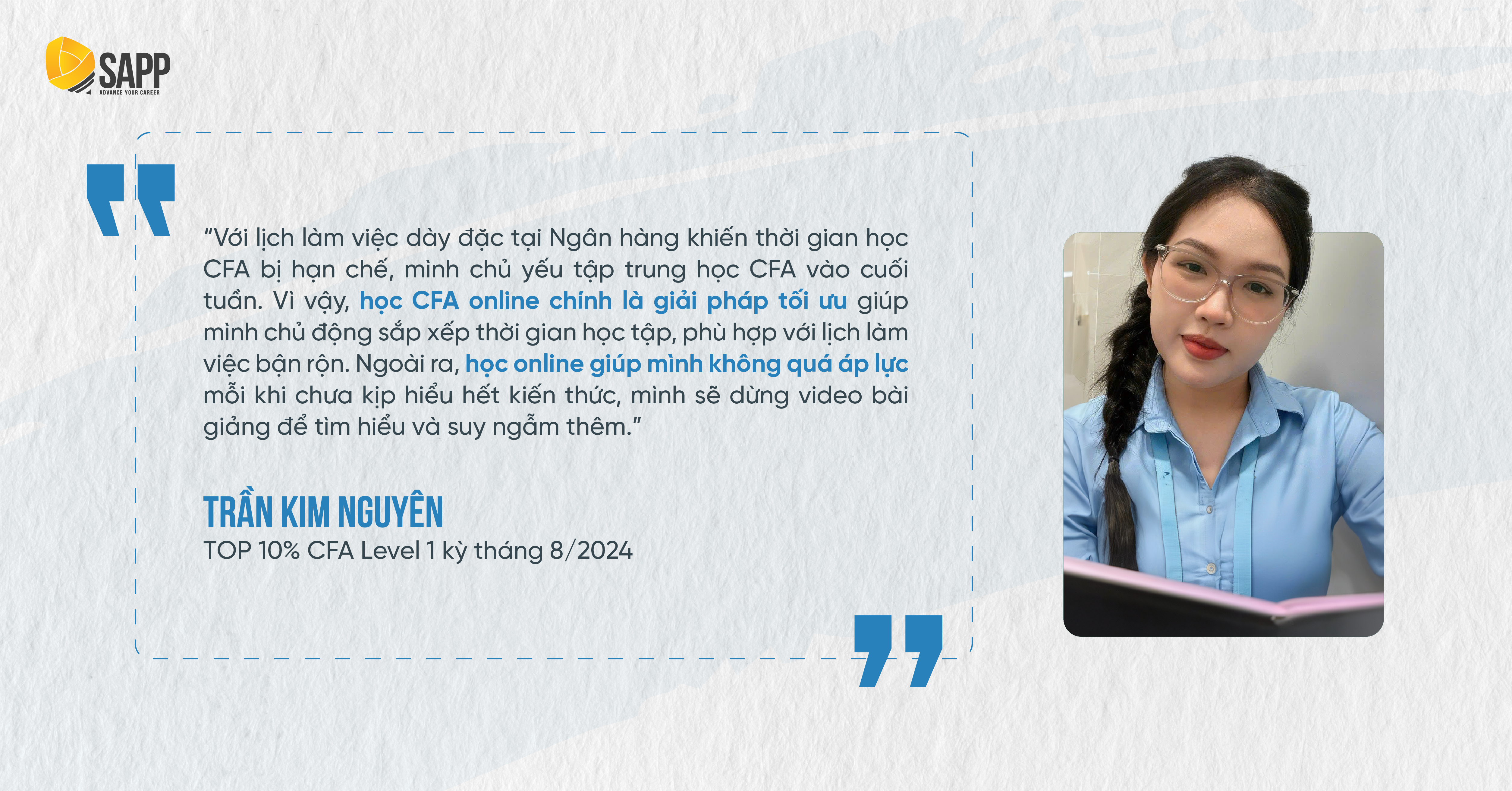 Cân Bằng Giữa Công Việc Và Học CFA Online: Bí Quyết Giúp Chuyên Viên Phòng Khách Hàng Doanh Nghiệp VietinBank đạt TOP 10% CFA Level 1 Kỳ tháng 8/2024