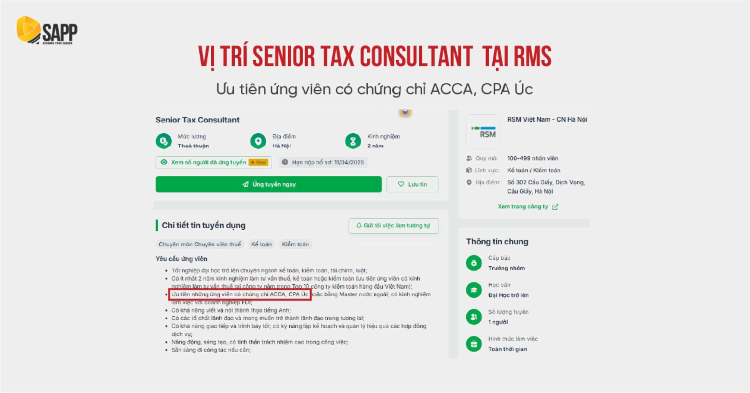 Tuyển dụng vị trí Tax Consultant RMS Vietnam 