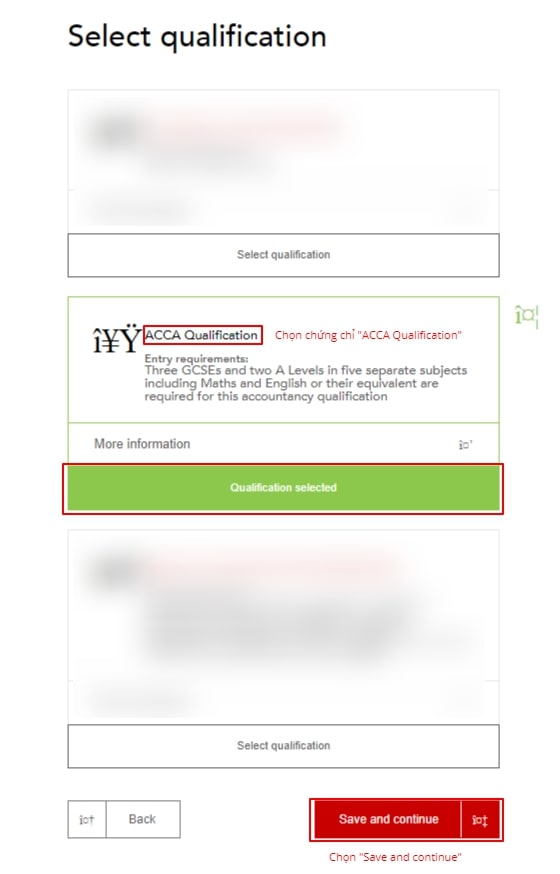 Chọn chứng chỉ ACCA Qualification để tiếp tục 