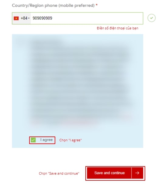 Chọn đồng ý với các điều khoản của ACCA 