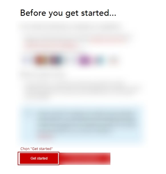 Chọn Get Started để bắt đầu mở tài khoản ACCA 