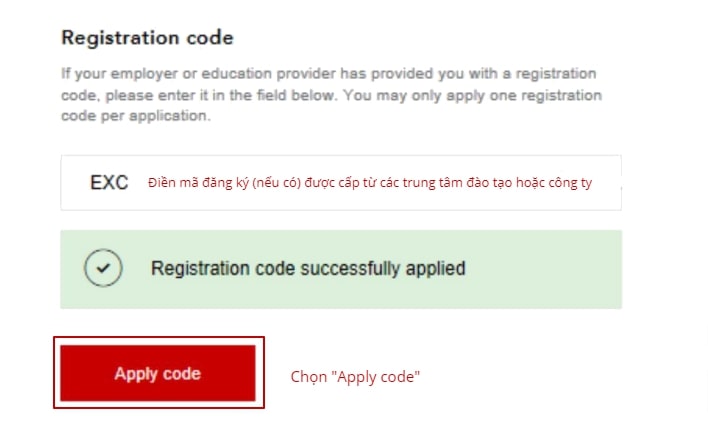 Nhập mã đăng ký mở tài khoản ACCA 