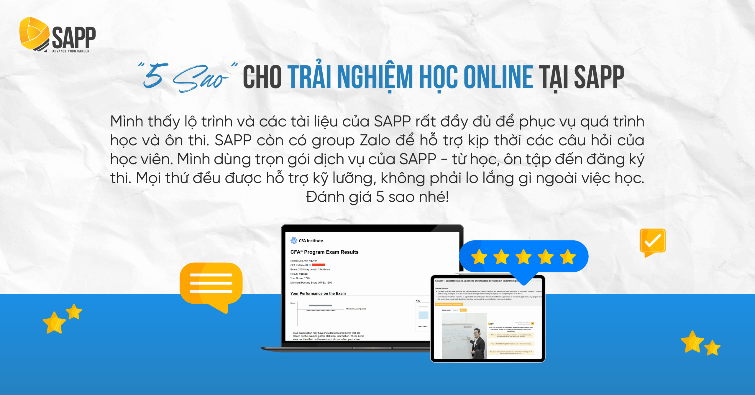 Nguyễn Đức Anh trải nghiệm tốt học Online tại SAPP
