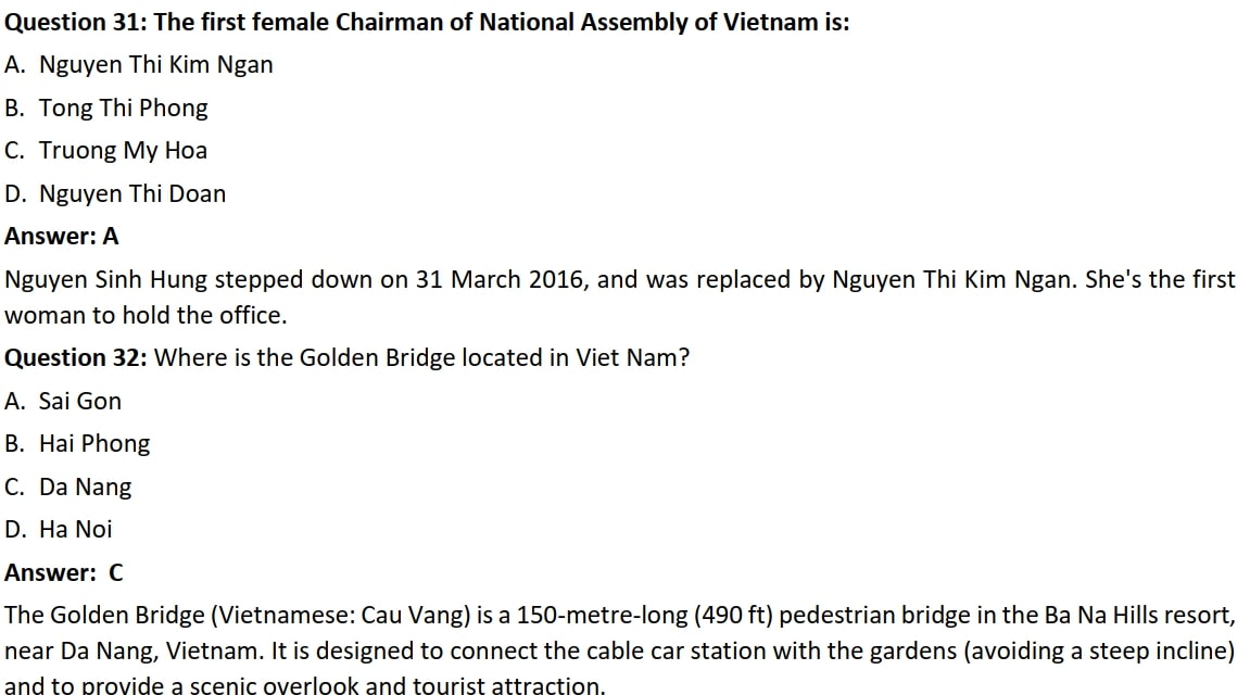 Ví dụ về đề thi Big4 Kiến thức xã hội 