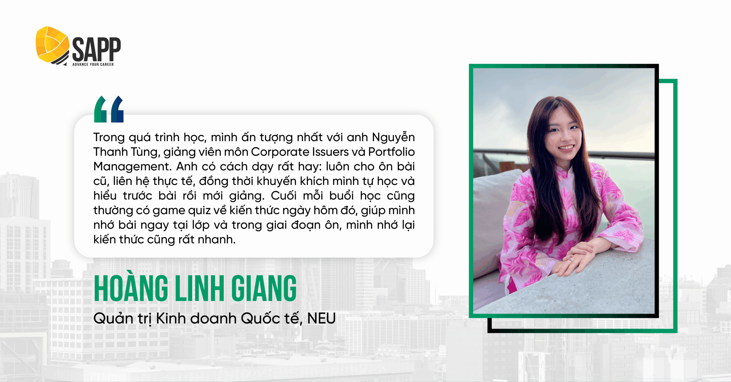 Hoàng Linh Giang trải nghiệm tại SAPP