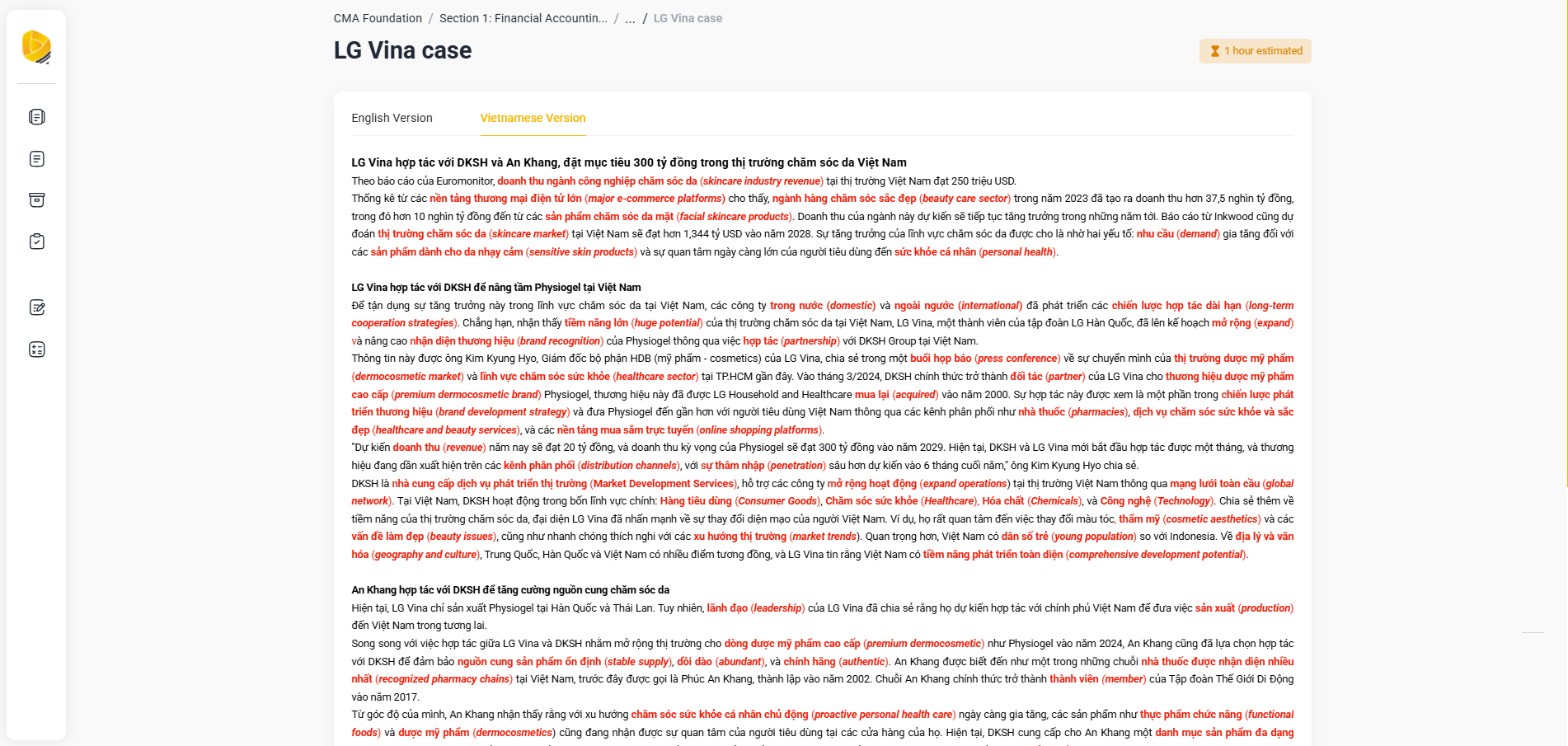 Giao diện bài đọc song ngữ