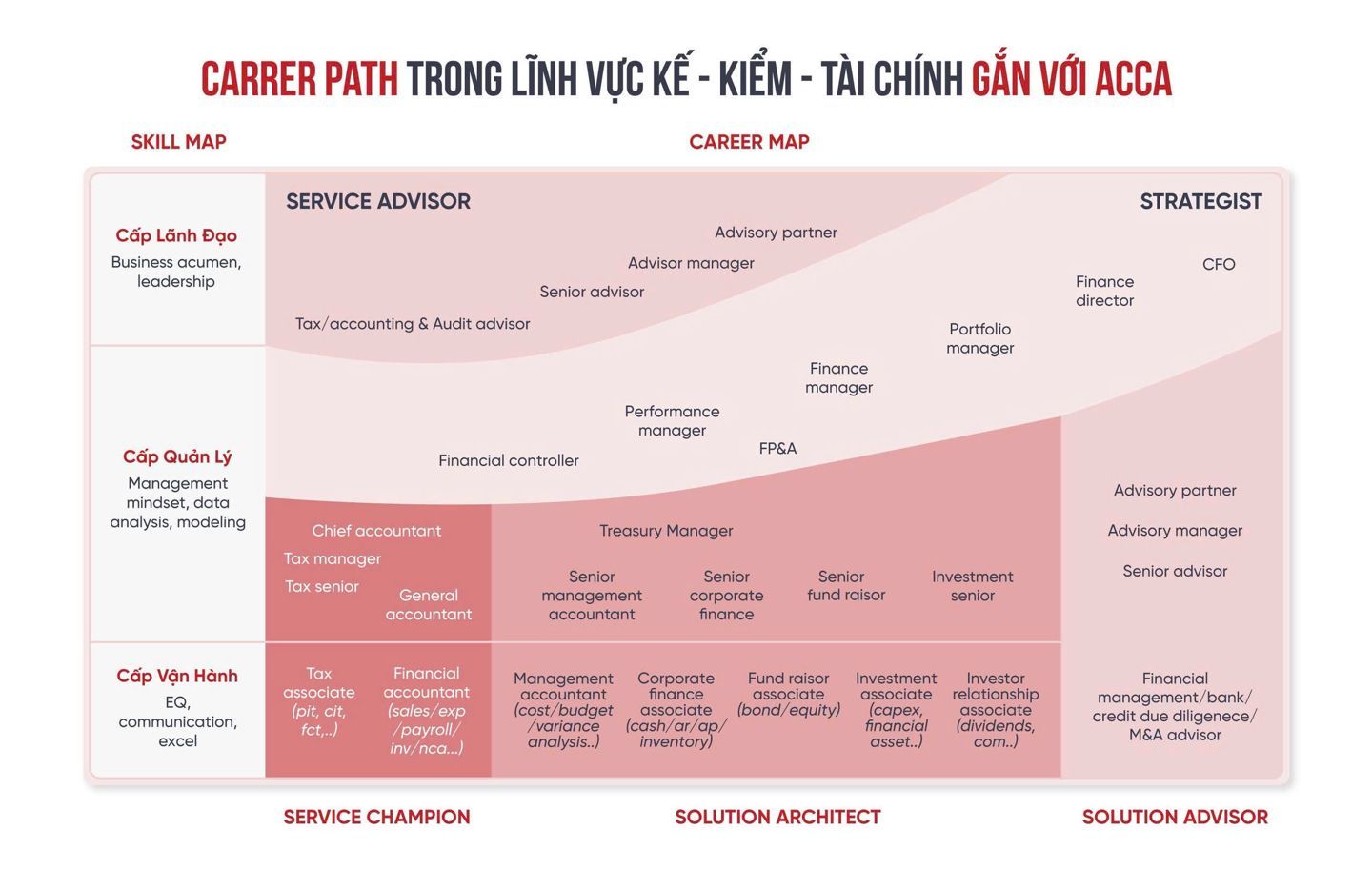 Career Path ngành Kế - Kiểm - Tài chính gắn với ACCA — Skill Map và Career Map từ cấp Vận hành đến Lãnh đạo