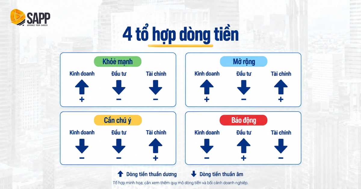 4 tổ hợp dấu của dòng tiền kinh doanh, đầu tư, tài chính và ý nghĩa với sức khỏe doanh nghiệp